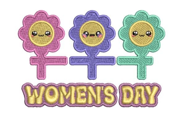 Colorful Women’s Day Flower Symbols Embroidery Design