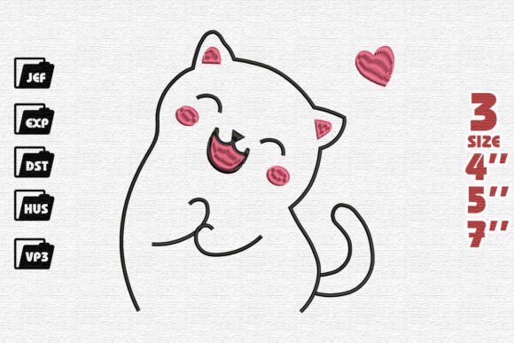 Cute Blushing Cat Embroidery
