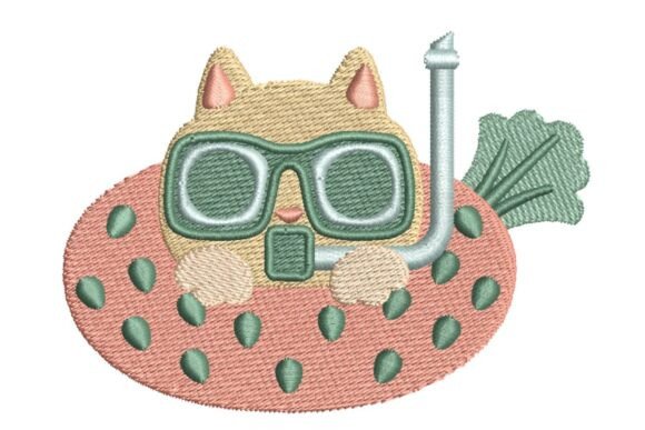 Cute Scuba Diving Cat in Floatie Embroidery