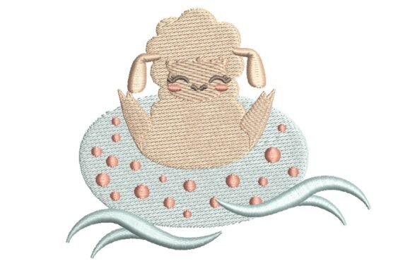 Cute Sheep in Life Buoy Embroidery Design