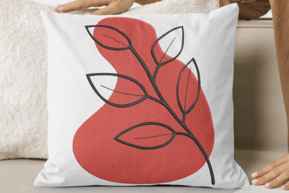 Red Leaf Line Art Embroidery Design