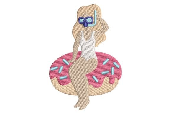 Summer Girl on Donut Floatie Embroidery Design