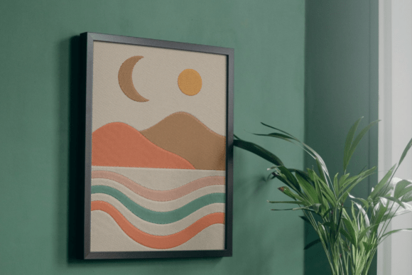 Sunset Moon Wave Embroidery Art
