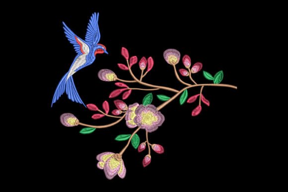 Swallow and Blossoming Branch Embroidery